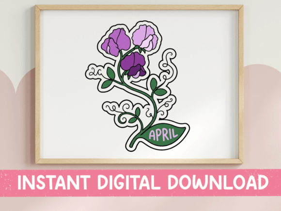 April Sweet Pea Birth Flower Sticker: Graphics for T-Shirt Designs