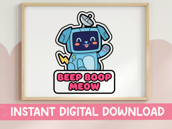 Beep Boop Meow Robot Cat Sticker Graphics for T-Shirt Designs