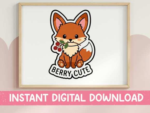 Berry Cute Fox Sticker with Berries: Graphics for T-Shirt Designs