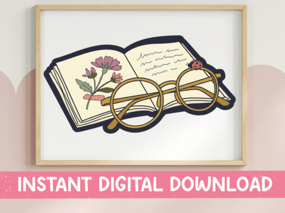 Book and Glasses Floral Sticker: Graphics for T-Shirt Designs