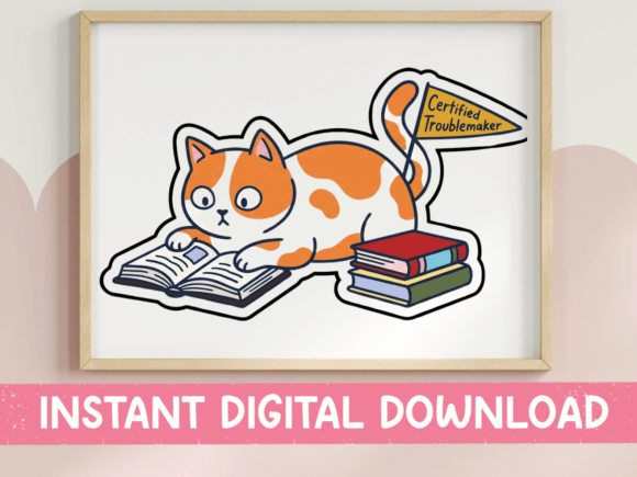 Certified Troublemaker Cat Book Sticker