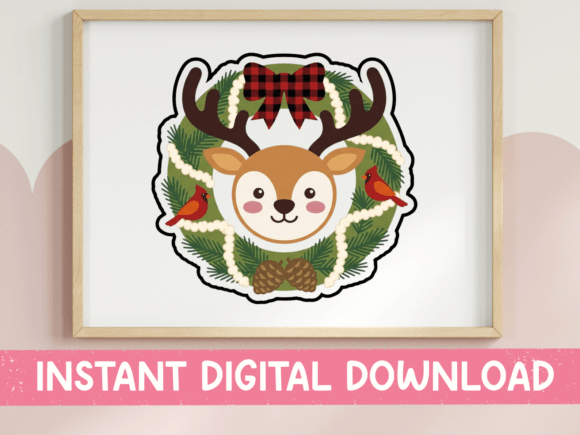 Christmas Reindeer Wreath Sticker: Graphics for T-Shirt Designs