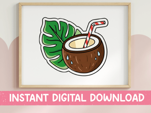 Coconut Drink with Monstera Sticker: Graphics for T-Shirt Designs