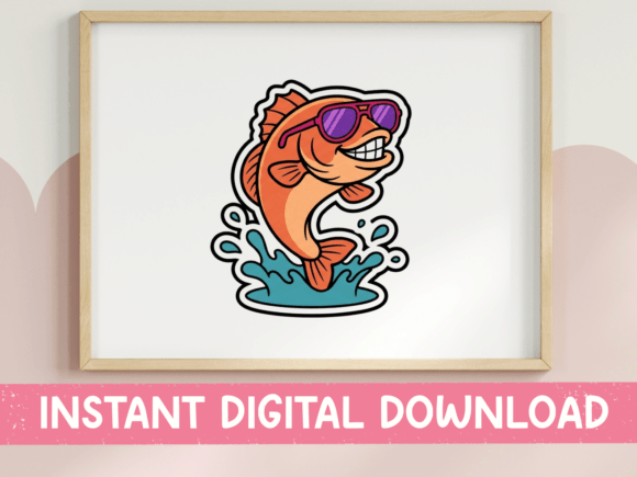 Cool Bass Fish Sunglasses Sticker: Graphics & T-Shirt Designs