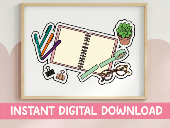 Desk Flatlay Planner Sticker Set: Graphics for T-Shirt Designs & Branding
