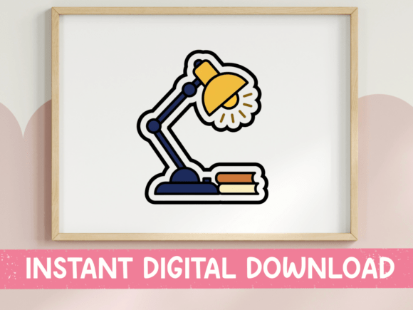 Desk Lamp Books Study Sticker Design