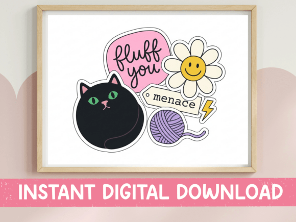 Fluff You Black Cat SVG PNG Sticker Pack