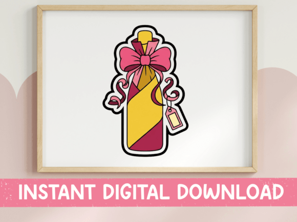 Gift Wrapped Wine Bottle Sticker Graphics for T-Shirt Designs