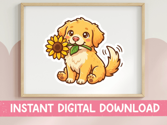 Golden Retriever Sunflower Sticker Print: Graphics for T-Shirt Designs