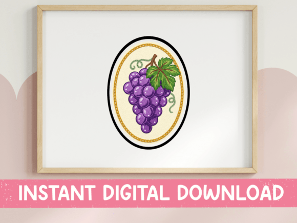 Grape Cluster Oval Badge Sticker: Graphics for T-Shirt Designs & Editorial Use