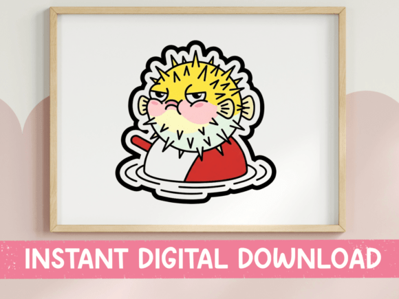 Grumpy Pufferfish in Teacup Sticker