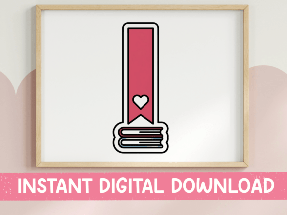Heart Bookmark Sticker with Book Stack Graphics