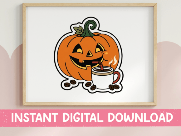 Jack-o-Lantern Drinking Coffee Sticker