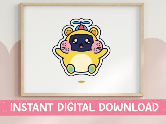 Kawaii Bear Robot Propeller Hat Sticker Graphics