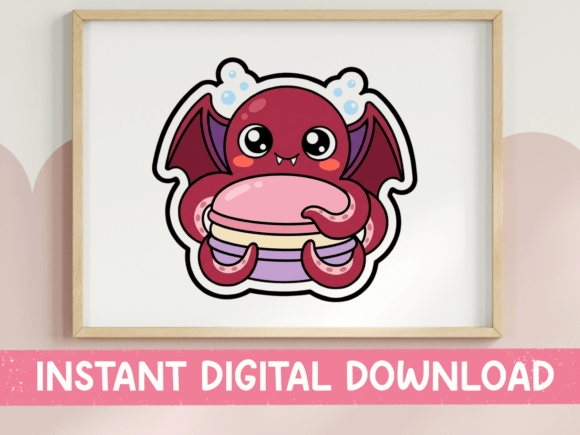 Kawaii Dragon with Macaron Sticker Graphics