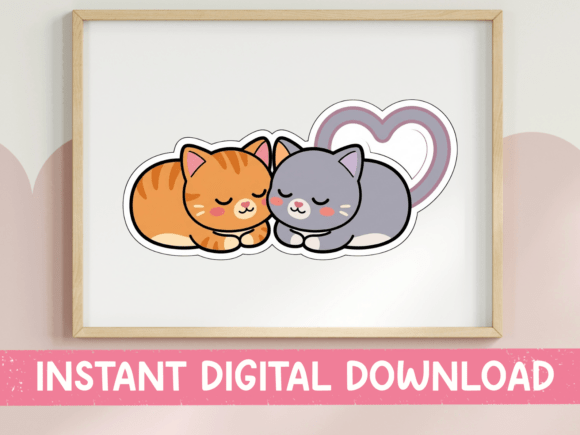 Kawaii Sleeping Cat Couple Sticker Cute: Graphics for T-Shirt Designs