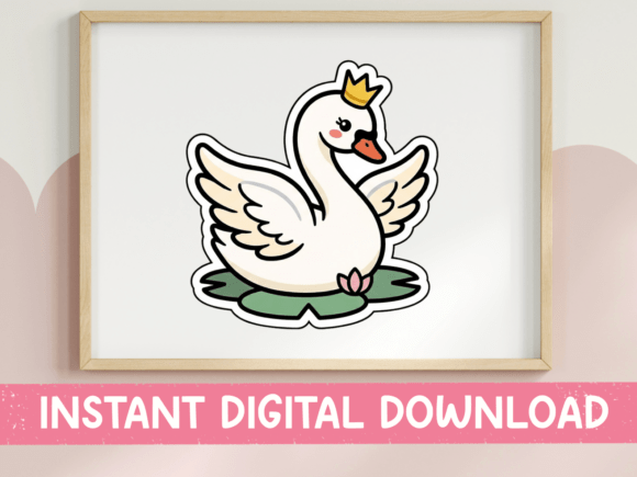 Kawaii Swan Queen Crown Sticker Cute: Graphics for T-Shirt Designs