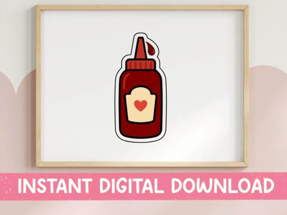 Ketchup Bottle Heart Sticker Design Graphics