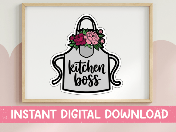 Kitchen Boss Floral Apron Sticker: Graphics for T-Shirt Designs