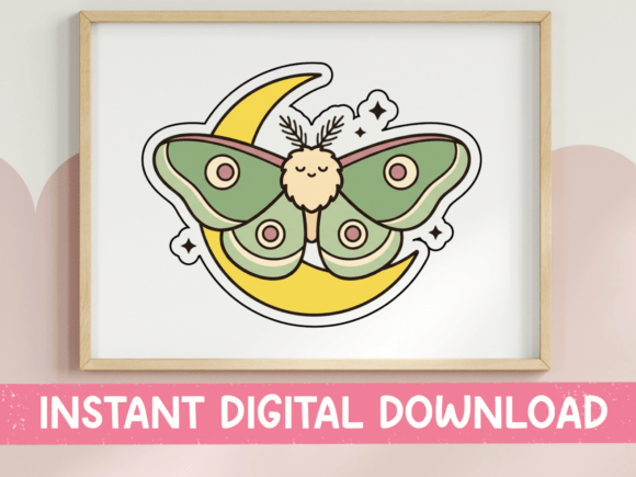 Luna Moth on Crescent Moon Sticker: Graphics for T-Shirt Designs