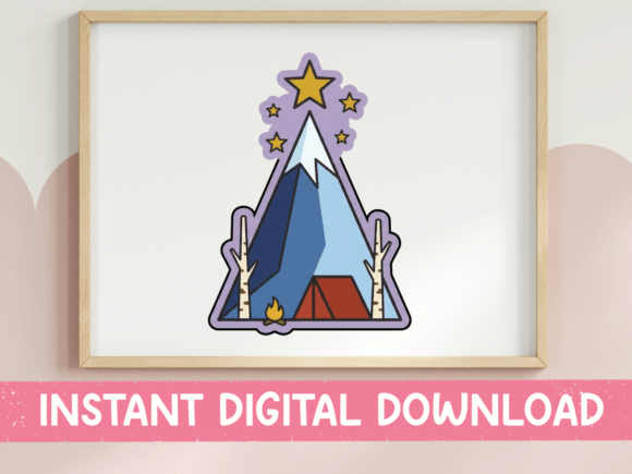 Mountain Camping Night Scene Sticker: Graphics for T-Shirt Designs