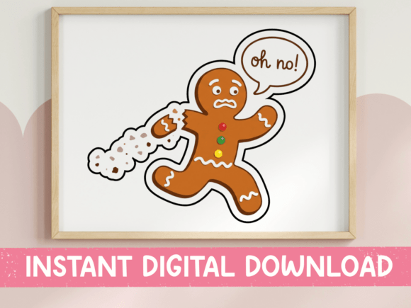 Oh No Gingerbread Man Running Sticker: Graphics & T-Shirt Designs
