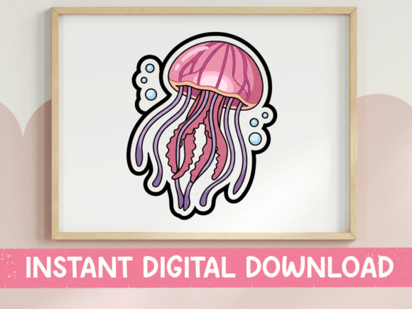 Pink Jellyfish Kawaii Sticker Design: Graphics for T-Shirt Designs