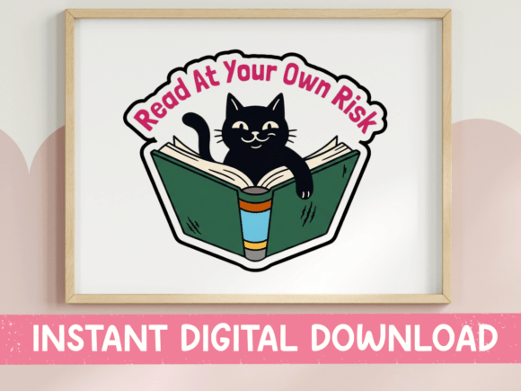 Read at Your Own Risk Black Cat Sticker: Graphics for T-Shirt Designs