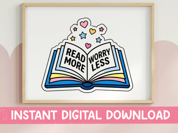 Read More Worry Less Open Book Sticker: Graphics for T-Shirt Designs