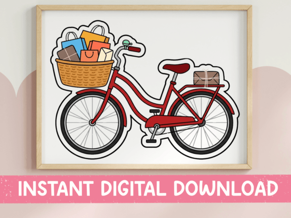Red Bicycle Shopping Bags Sticker Graphics