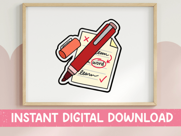 Red Pen Grading Paper Teacher Sticker: Graphics & T-Shirt Designs