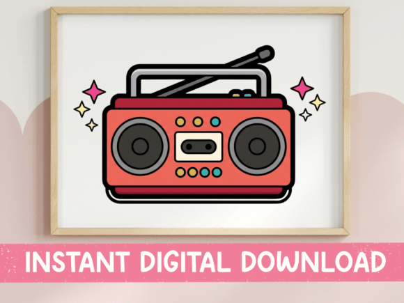 Retro Boombox Sticker Design: Graphics for T-Shirt Designs