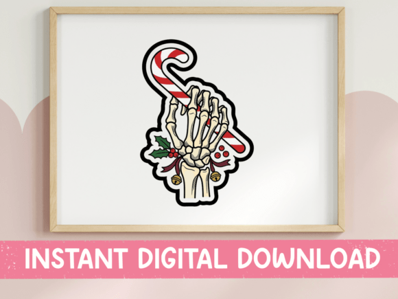 Skeleton Hand Candy Cane Sticker