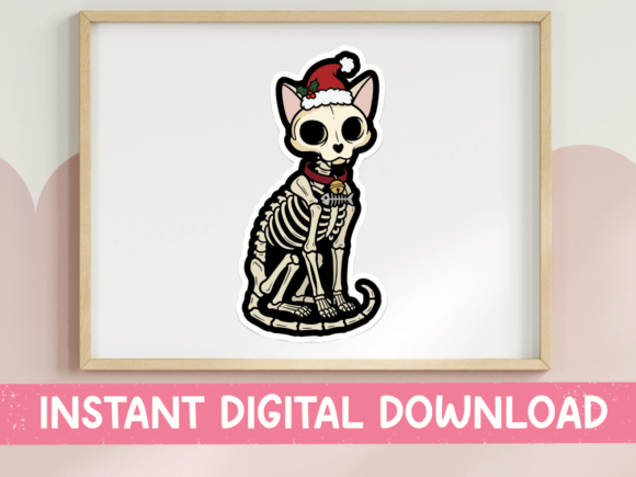 Skeleton Santa Cat Sticker Design: Graphics & T-Shirt Designs