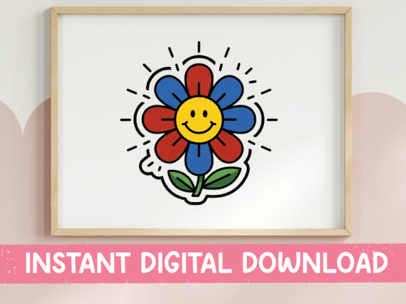 Smiley Face Daisy Retro Flower Sticker