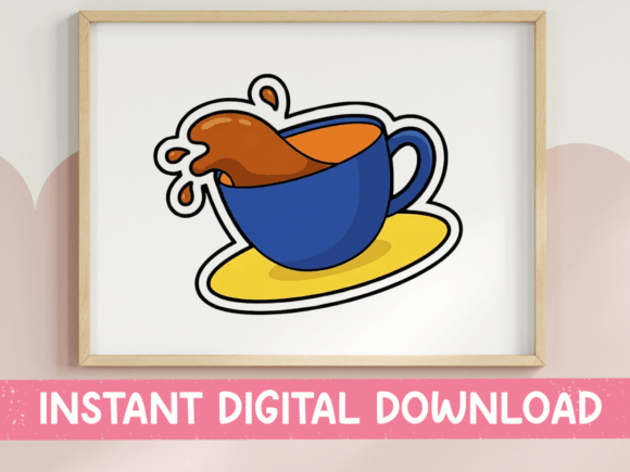 Spilling Coffee Cup Sticker Design: Graphics for T-Shirt Designs