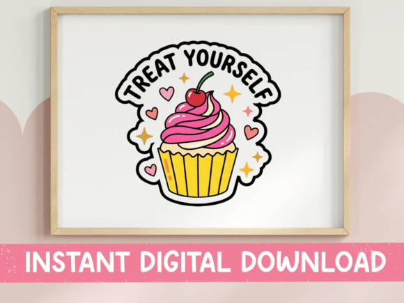 Treat Yourself Cupcake Sticker Design Graphics