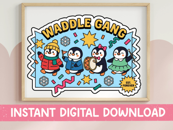 Waddle Gang Penguin Group Sticker: Graphics for T-Shirt Designs