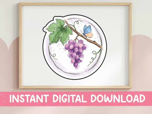 Watercolor Grape Cluster Sticker Graphics for T-Shirt Designs