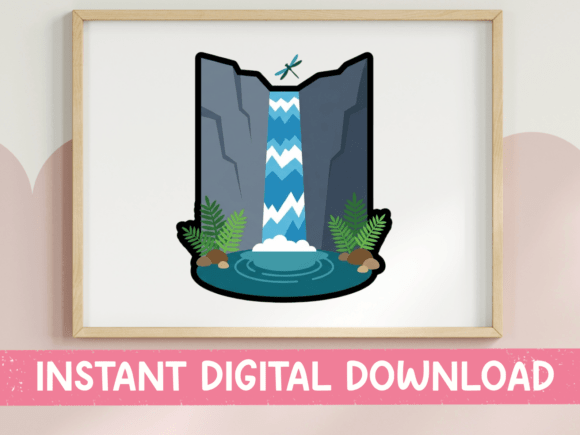 Waterfall Nature Scene Sticker Design