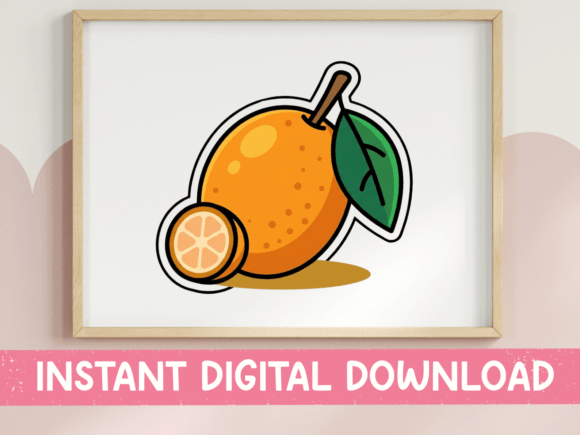 Whole Orange with Leaf Sticker: Graphics for T-Shirt Designs