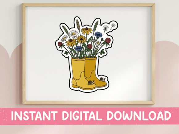 Wildflowers in Rain Boots Sticker: Graphics for T-Shirt Designs