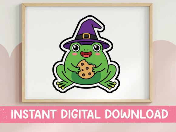 Witch Frog with Cookie Kawaii Sticker: Graphics for T-Shirt Designs